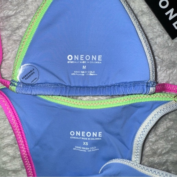 NWT OneOne Swimwear Bikini Set Derawan Jesse Kameron Colorblock Neon Blue - Picture 3 of 6
